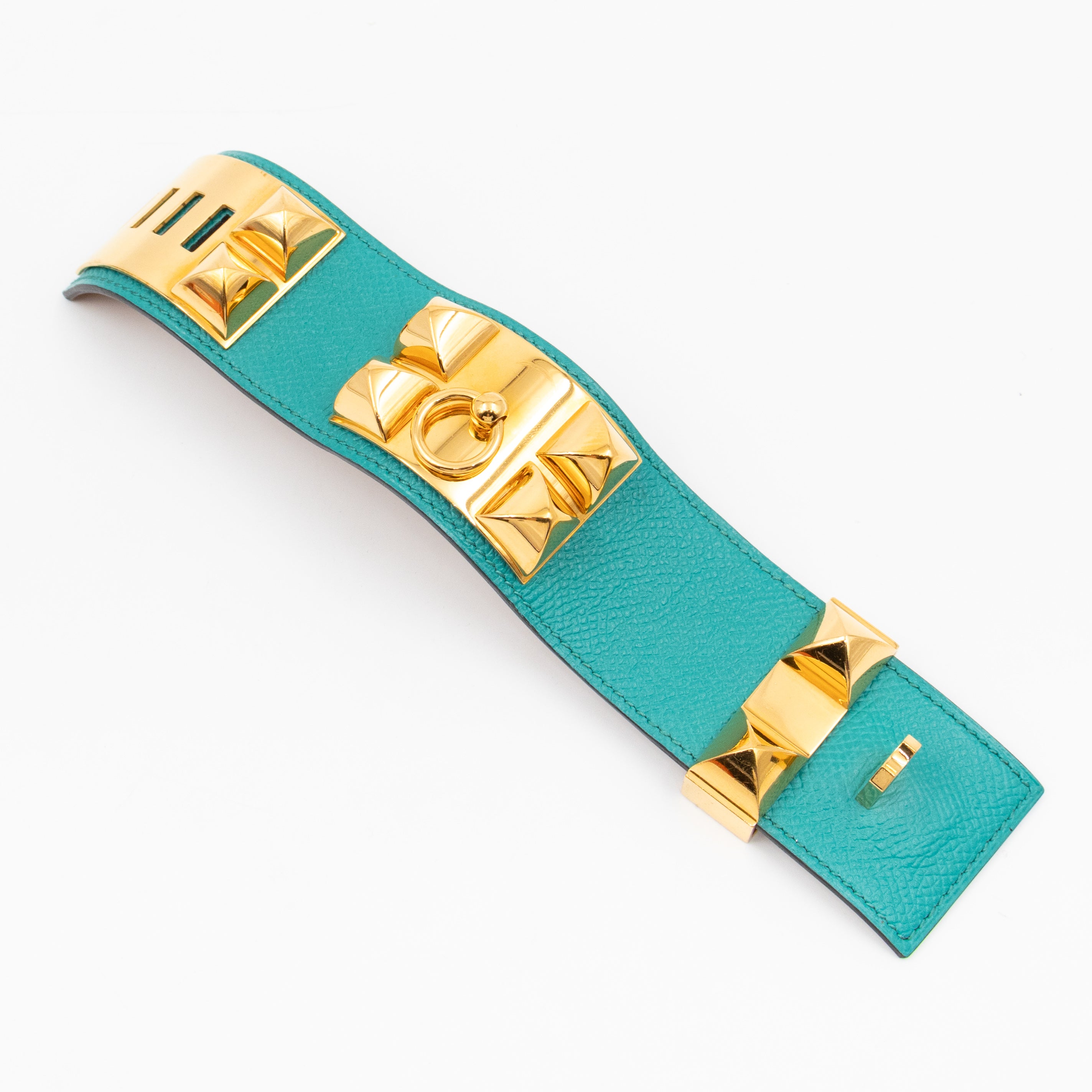 Collier de Chien Bracelet Gold & Bleu Paon Leather