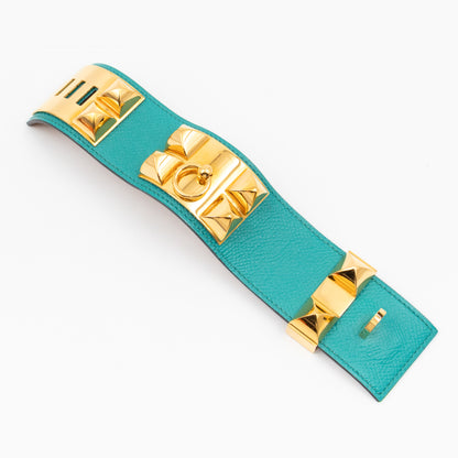 Collier de Chien Bracelet Gold & Bleu Paon Leather