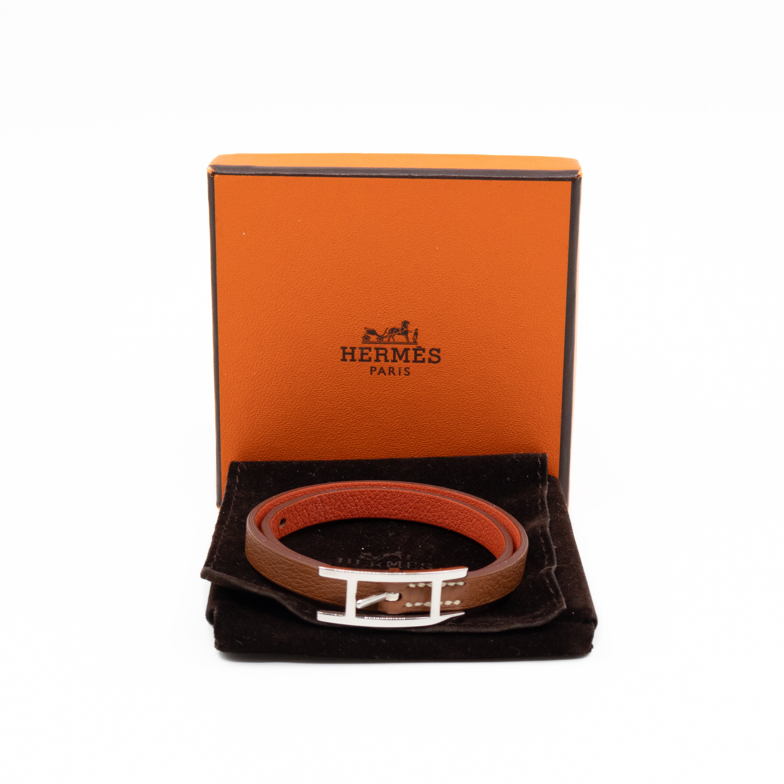 Behapi Double Tour Bracelet Gold Orange Leather Palladium