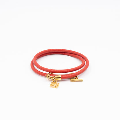 Triple Wrap Bracelet Coral Leather