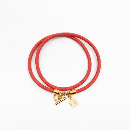 Triple Wrap Bracelet Coral Leather