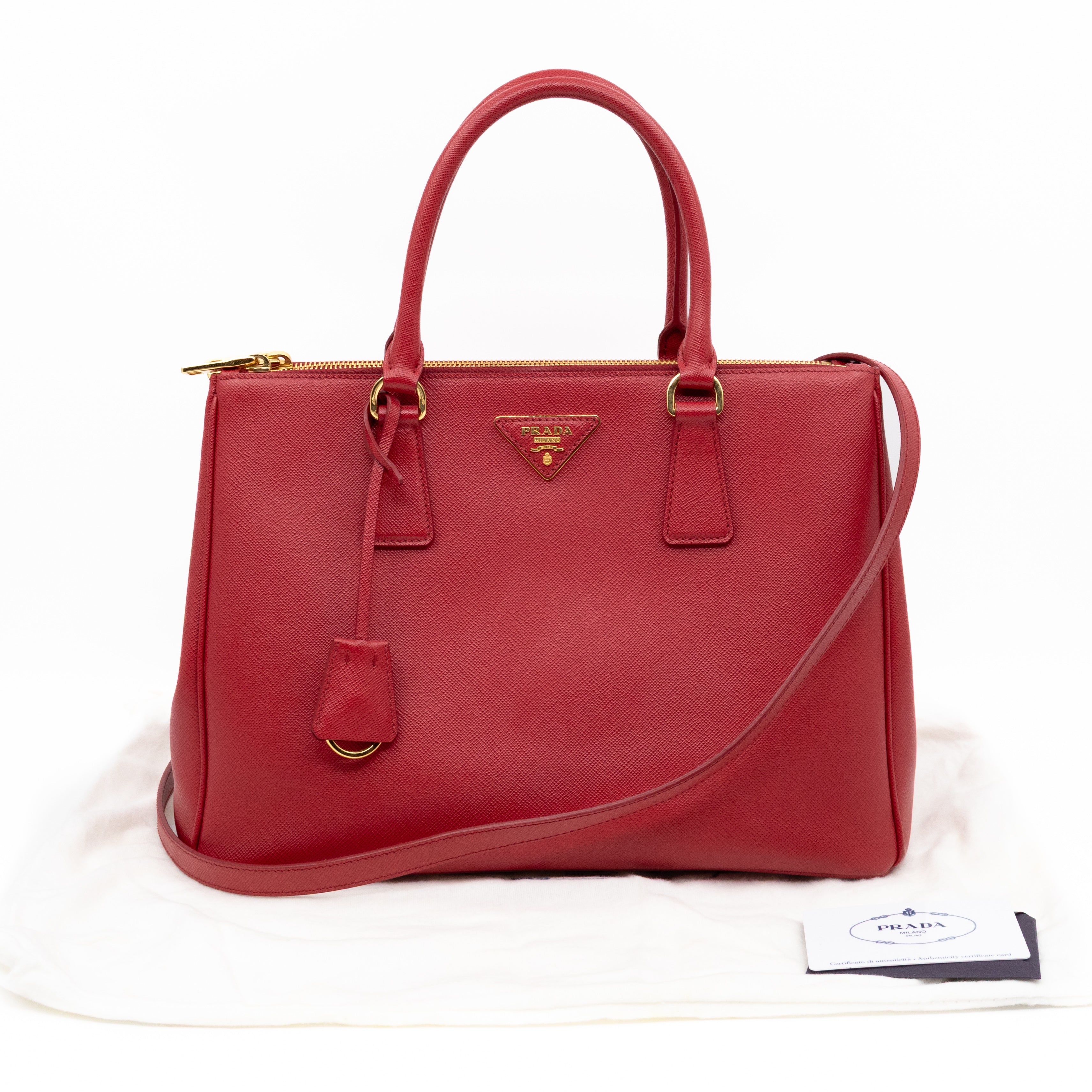Galleria Large Double Zip Red Saffiano Leather