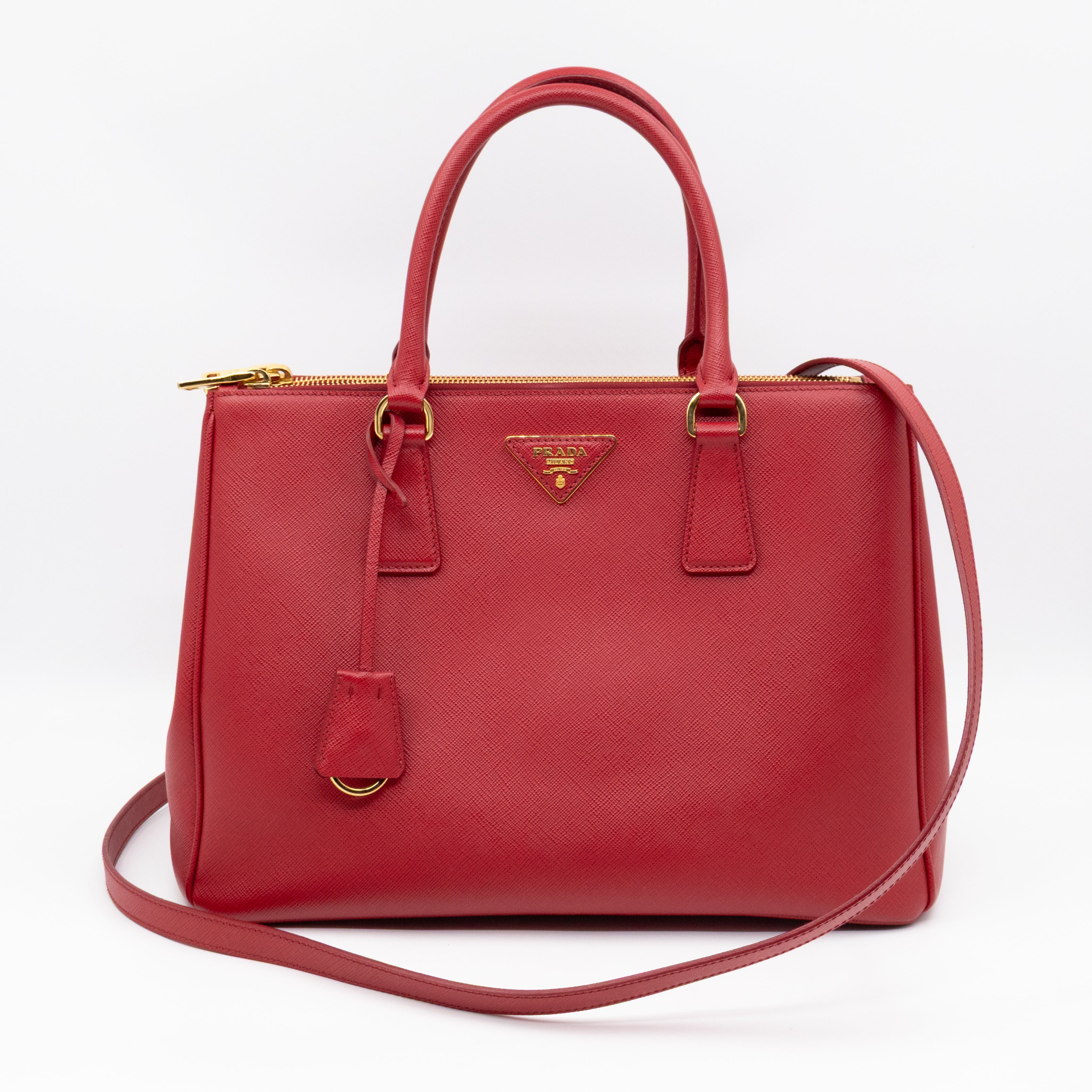 Galleria Large Double Zip Red Saffiano Leather