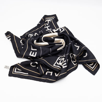 CC Logo Silk Square Scarf Black & White 90 cm