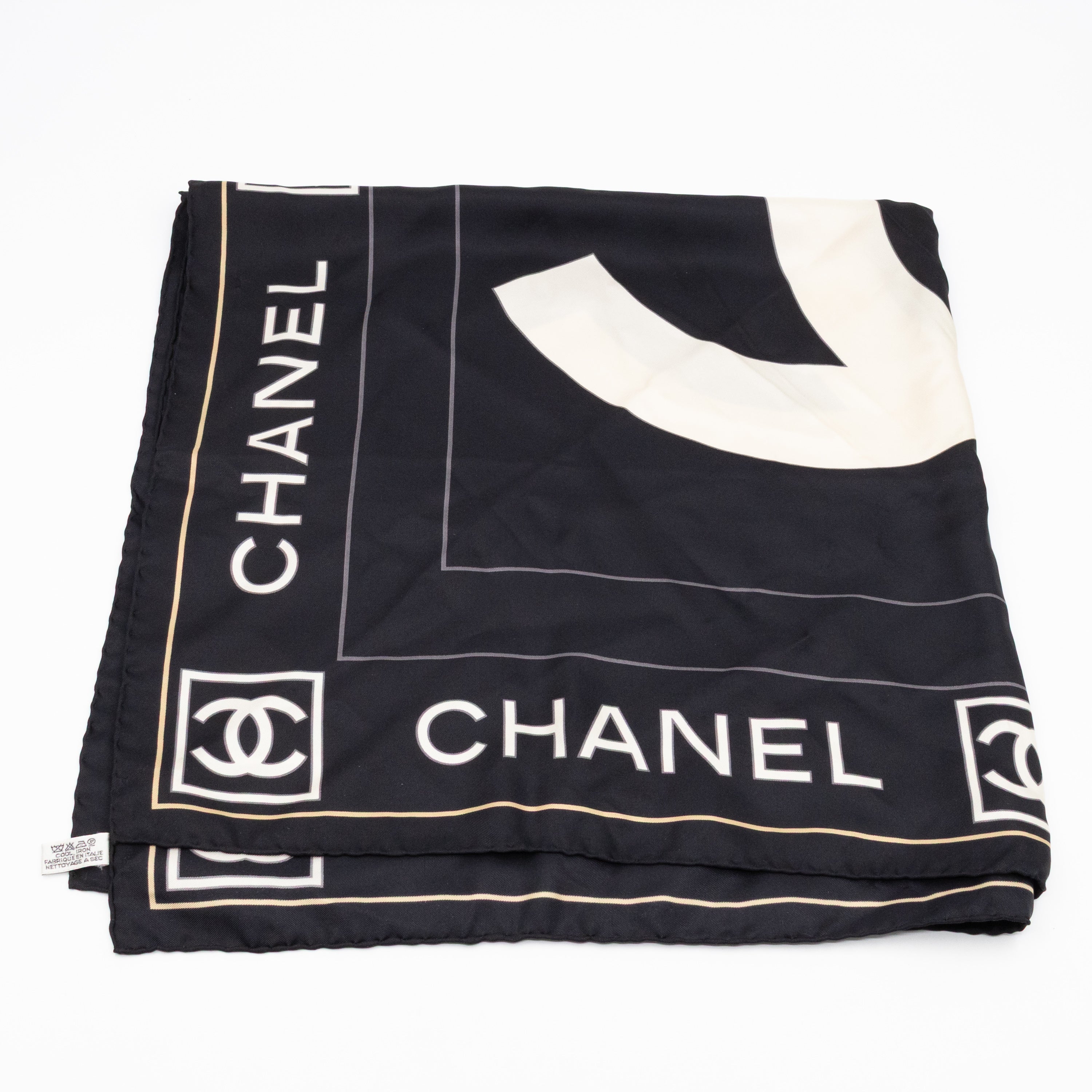 CC Logo Silk Square Scarf Black & White 90 cm