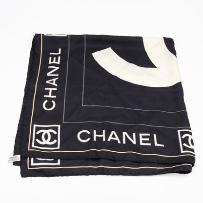 CC Logo Silk Square Scarf Black & White 90 cm