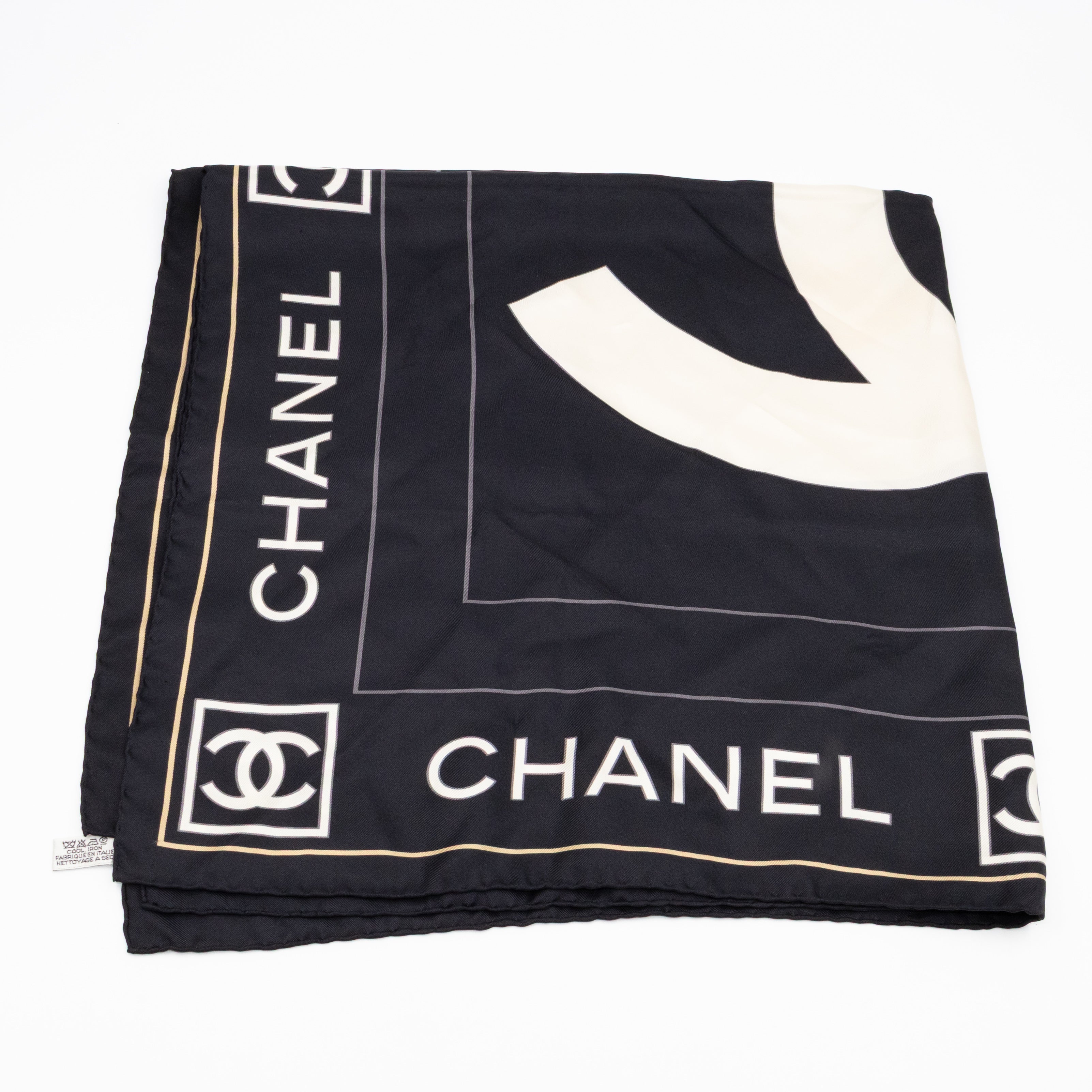 CC Logo Silk Square Scarf Black & White 90 cm