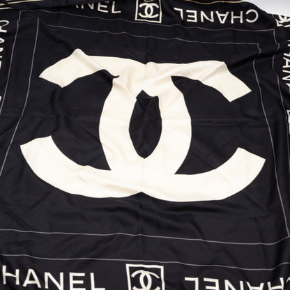 CC Logo Silk Square Scarf Black & White 90 cm