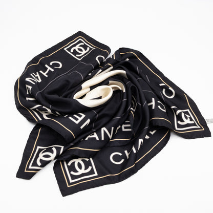 CC Logo Silk Square Scarf Black & White 90 cm