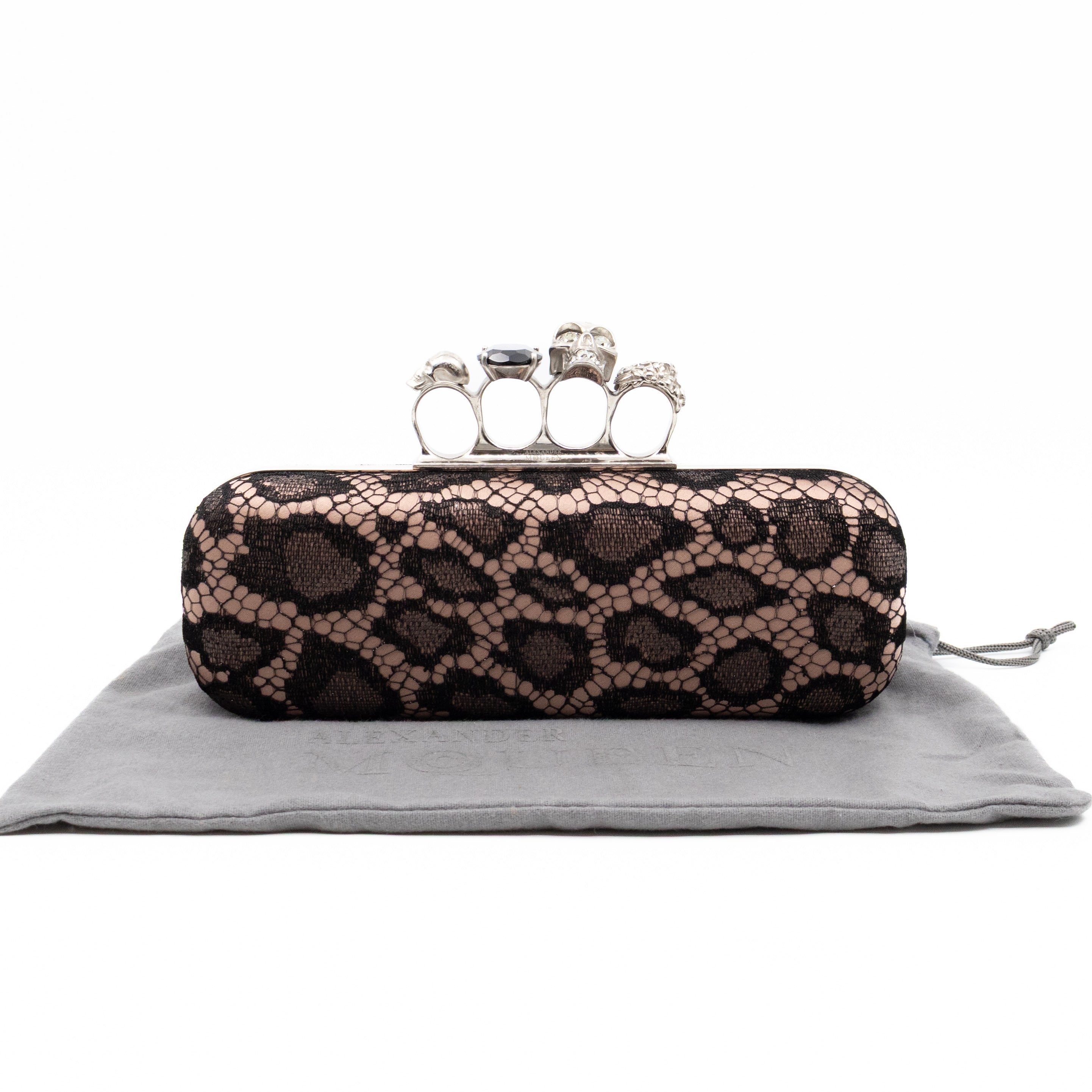 Long Skull Knuckle Clutch  Leopard Lace Pink