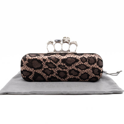 Long Skull Knuckle Clutch  Leopard Lace Pink