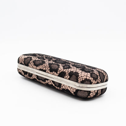 Long Skull Knuckle Clutch  Leopard Lace Pink