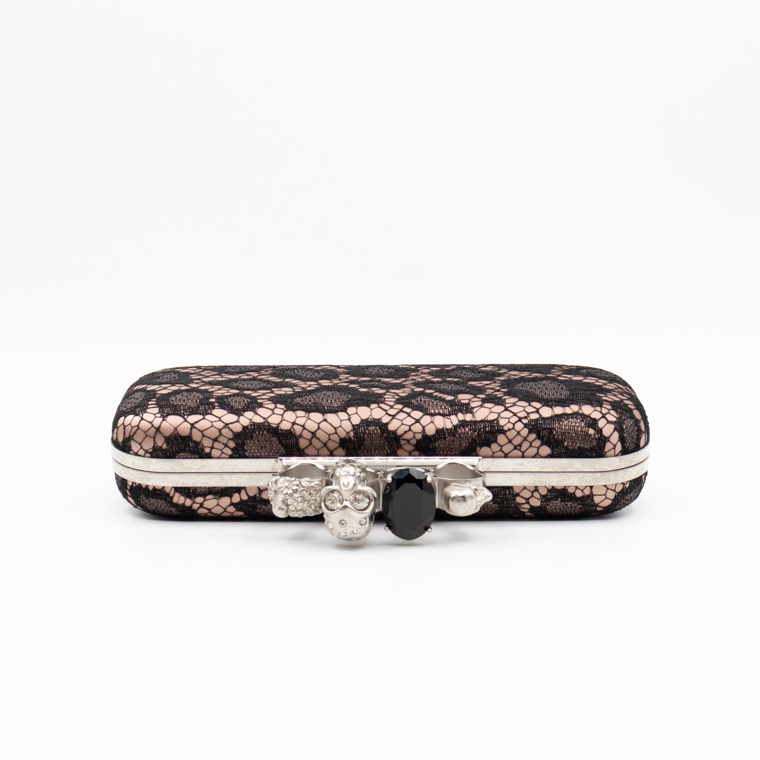 Long Skull Knuckle Clutch  Leopard Lace Pink