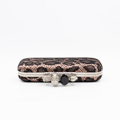 Long Skull Knuckle Clutch  Leopard Lace Pink
