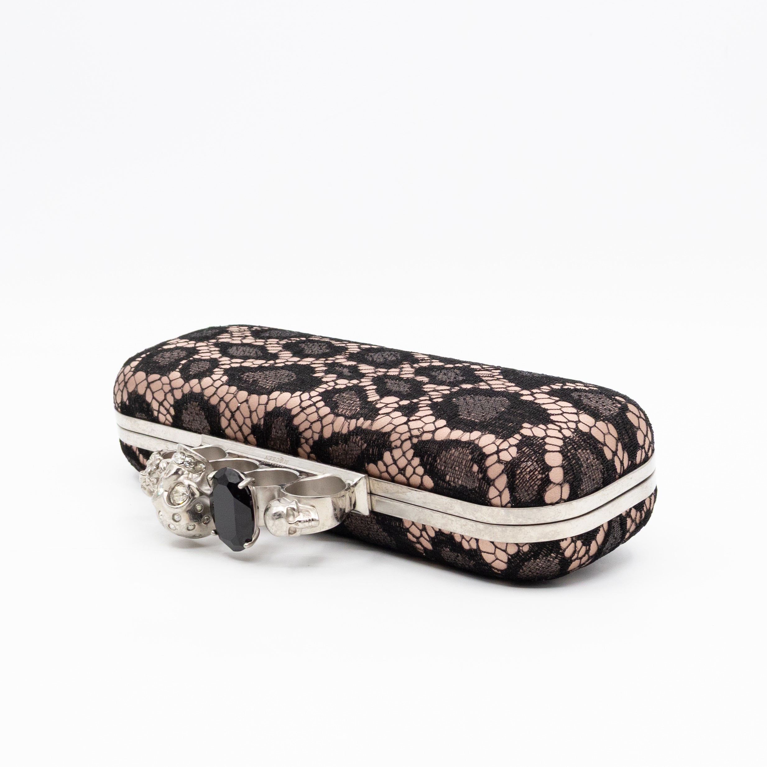 Long Skull Knuckle Clutch  Leopard Lace Pink