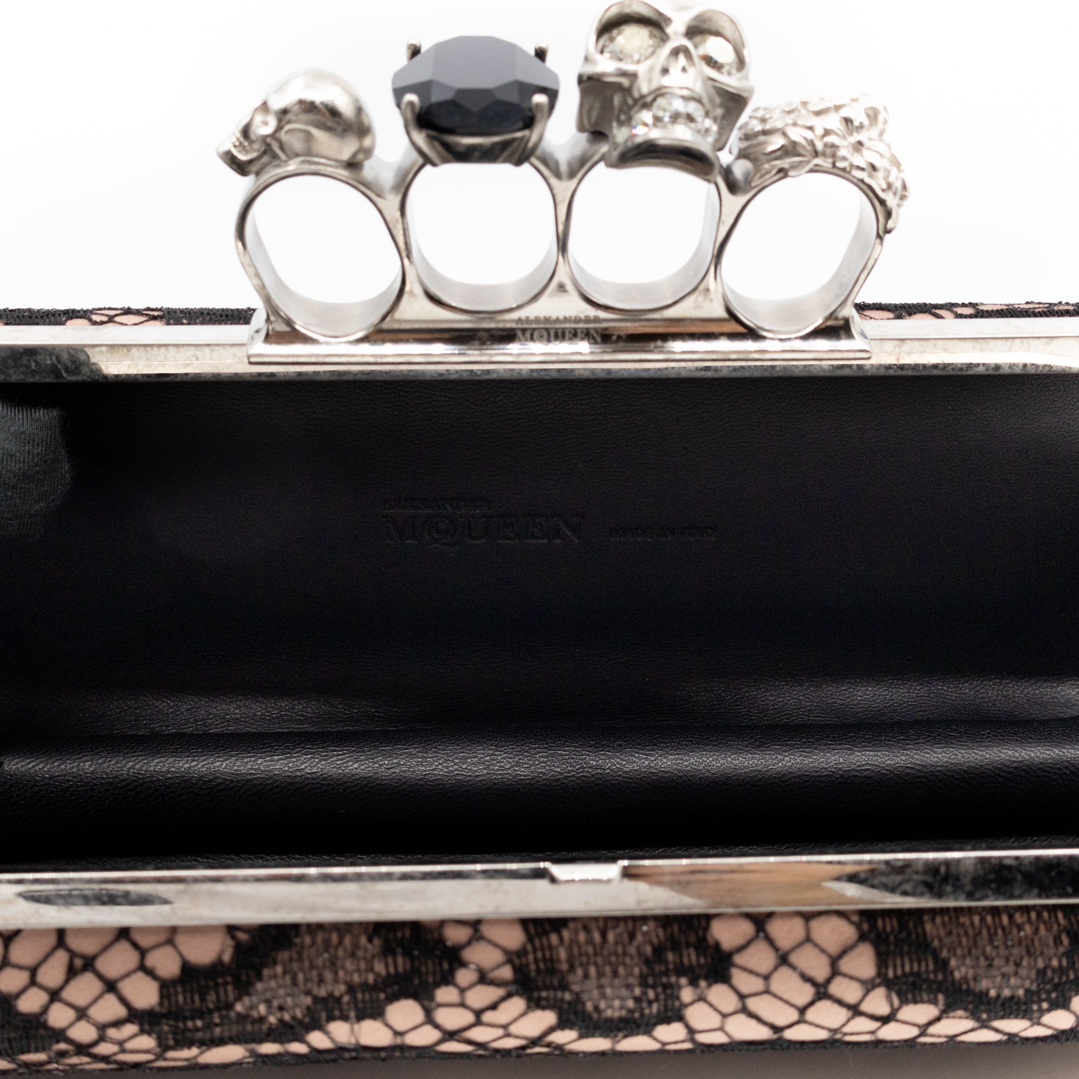 Long Skull Knuckle Clutch  Leopard Lace Pink