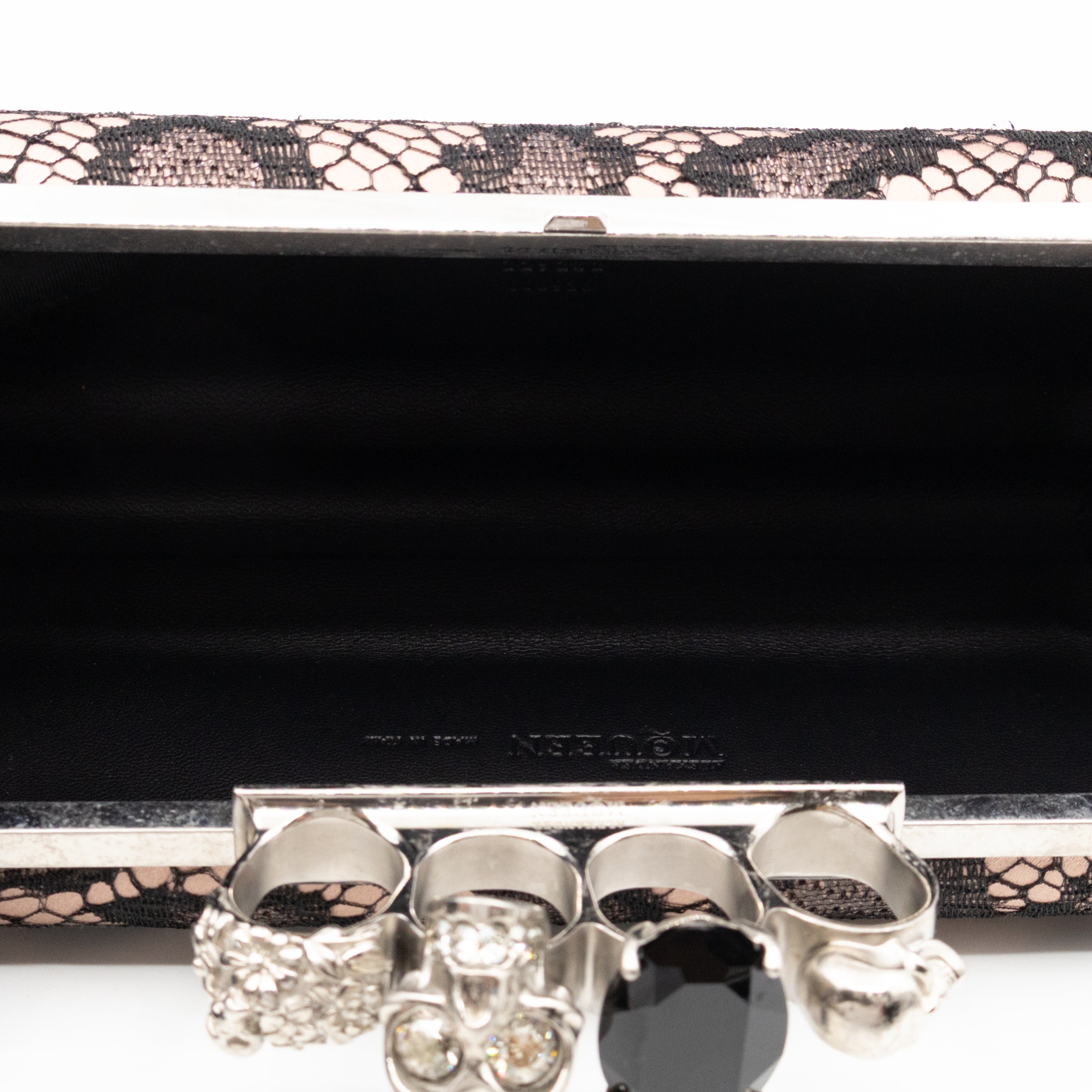 Long Skull Knuckle Clutch  Leopard Lace Pink
