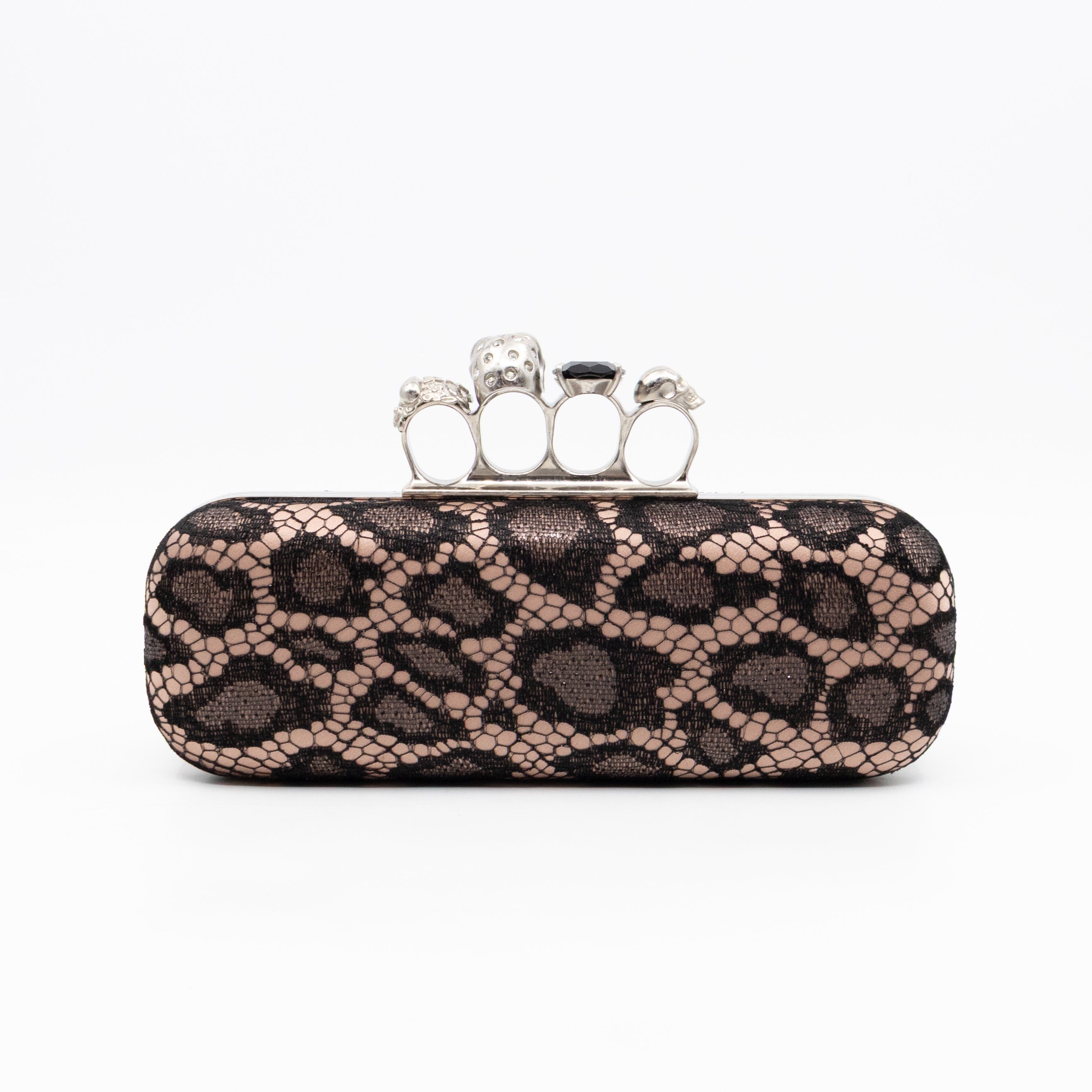 Long Skull Knuckle Clutch  Leopard Lace Pink