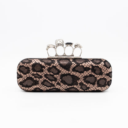Long Skull Knuckle Clutch  Leopard Lace Pink