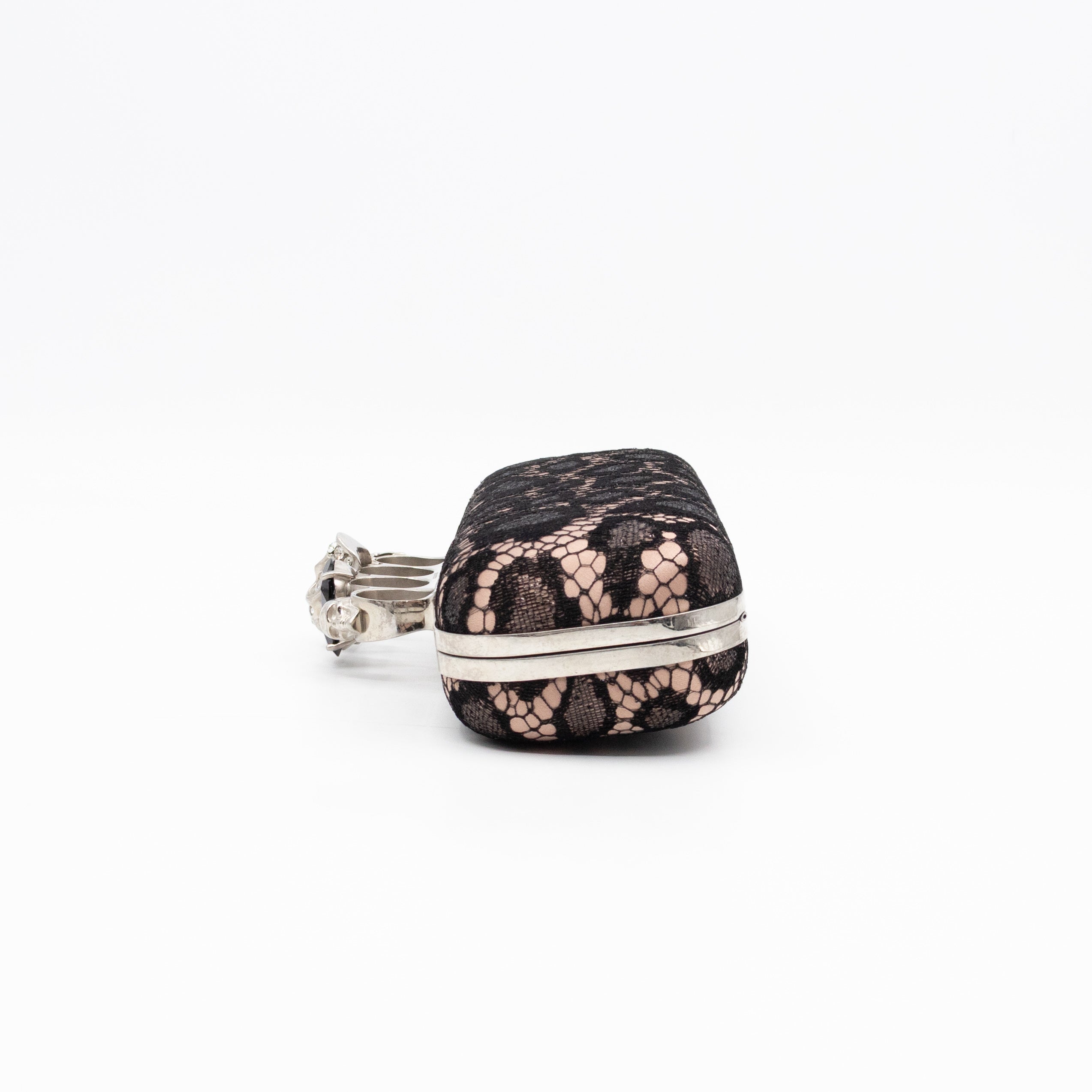 Long Skull Knuckle Clutch  Leopard Lace Pink