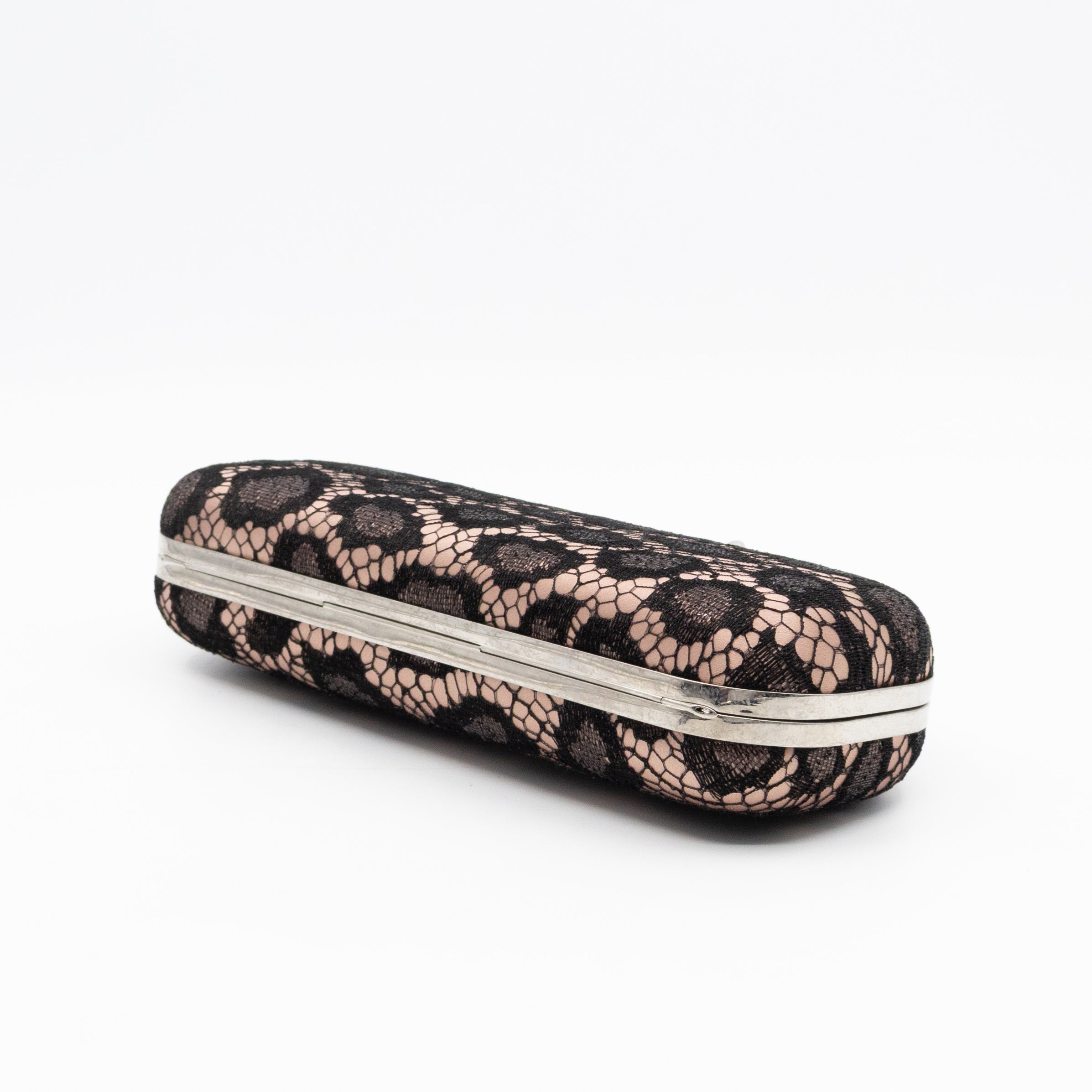 Long Skull Knuckle Clutch  Leopard Lace Pink