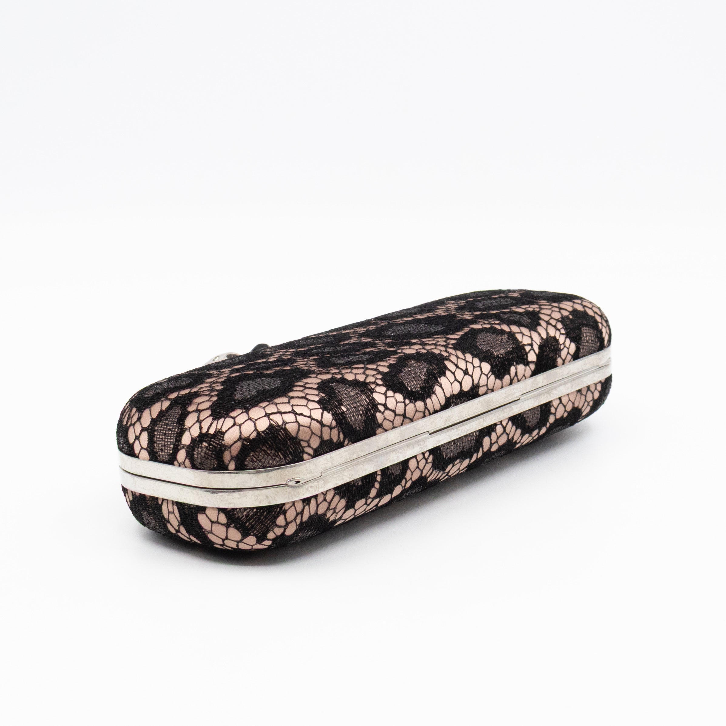 Long Skull Knuckle Clutch  Leopard Lace Pink