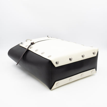 Studded Maple Tote Black & White Smooth Leather