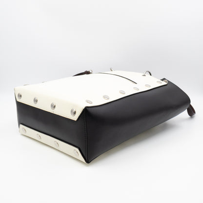 Studded Maple Tote Black & White Smooth Leather
