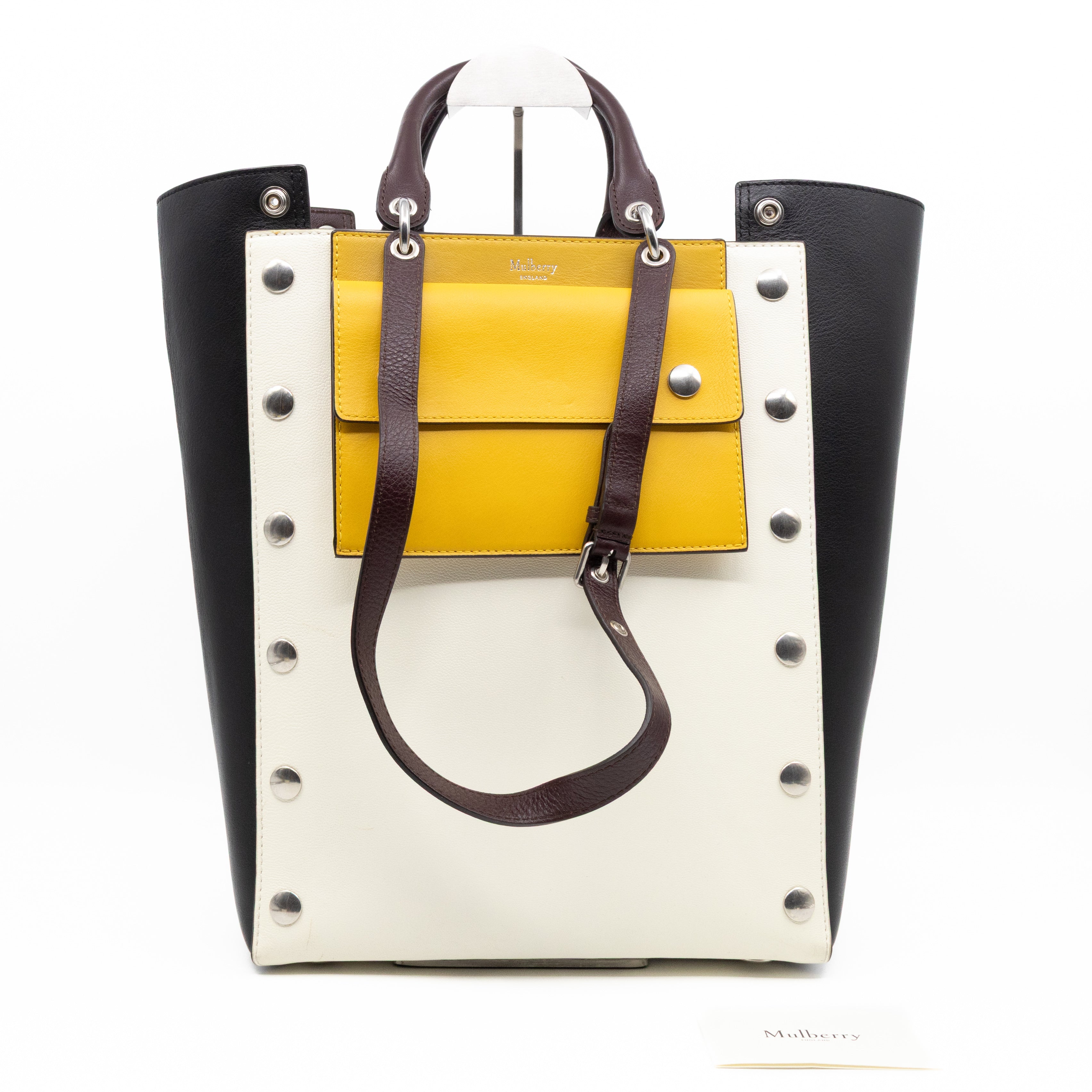 Studded Maple Tote Black & White Smooth Leather