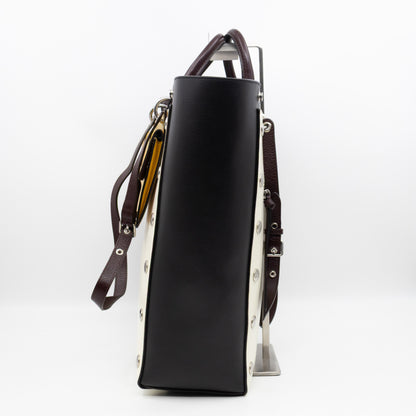 Studded Maple Tote Black & White Smooth Leather
