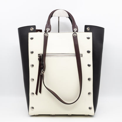 Studded Maple Tote Black & White Smooth Leather