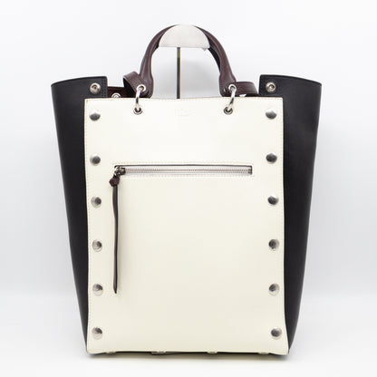 Studded Maple Tote Black & White Smooth Leather