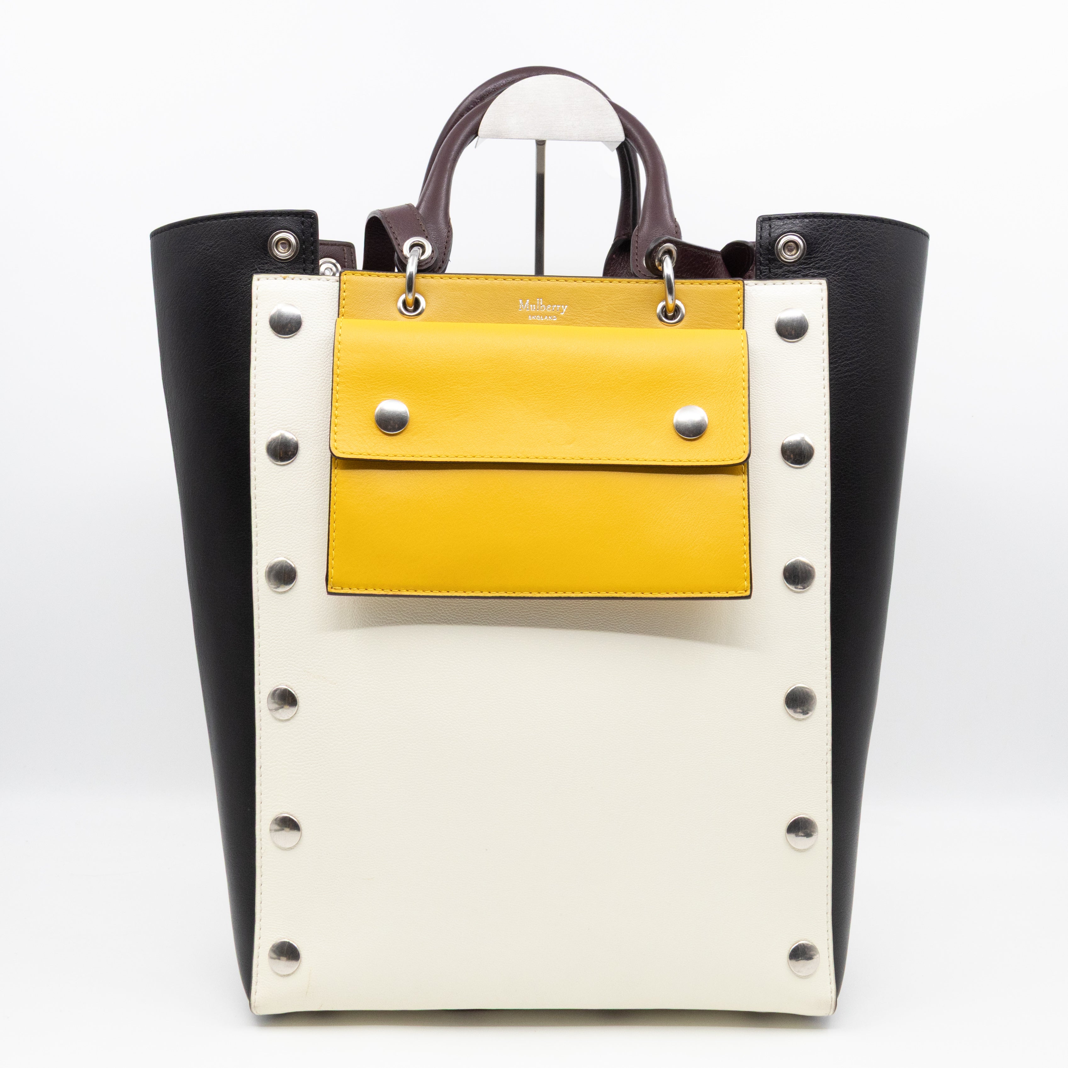 Studded Maple Tote Black & White Smooth Leather