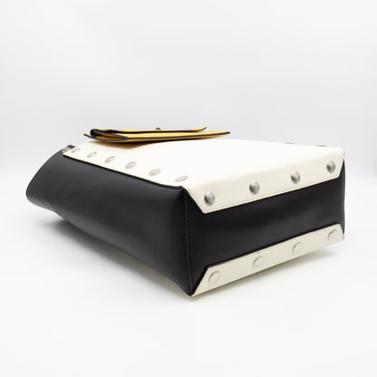 Studded Maple Tote Black & White Smooth Leather