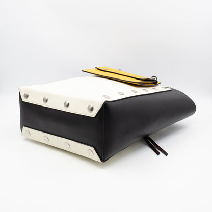 Studded Maple Tote Black & White Smooth Leather