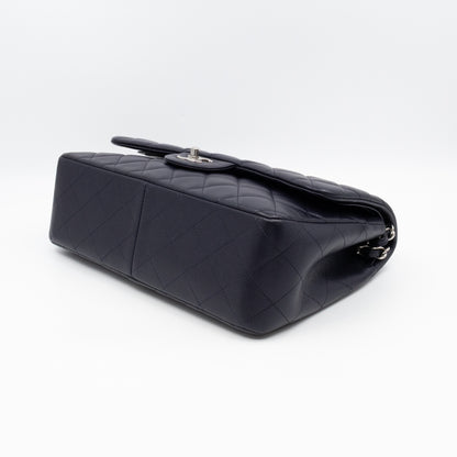 Classic Double Flap Jumbo Navy Soft Caviar Leather Silver