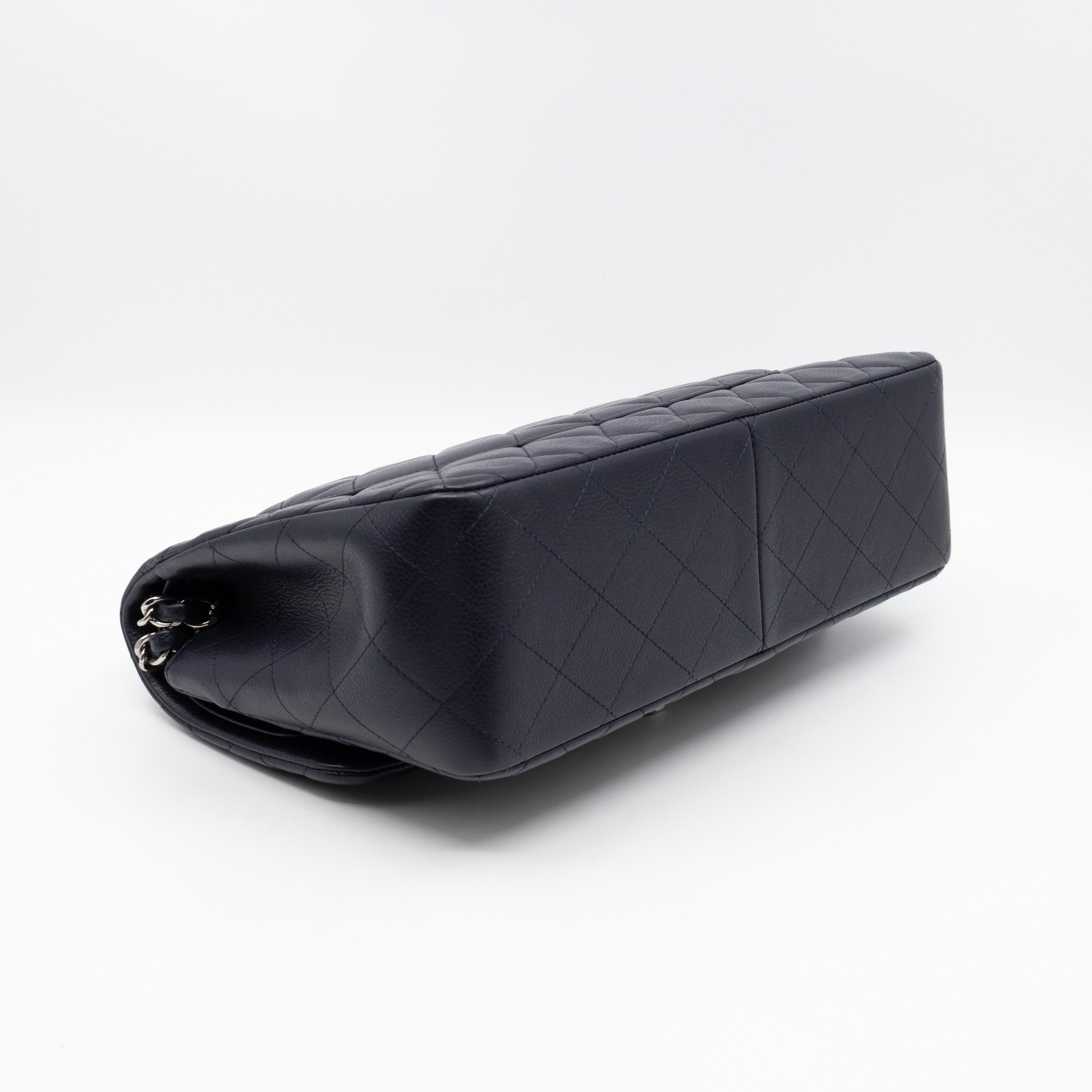 Classic Double Flap Jumbo Navy Soft Caviar Leather Silver
