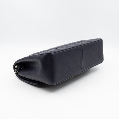 Classic Double Flap Jumbo Navy Soft Caviar Leather Silver