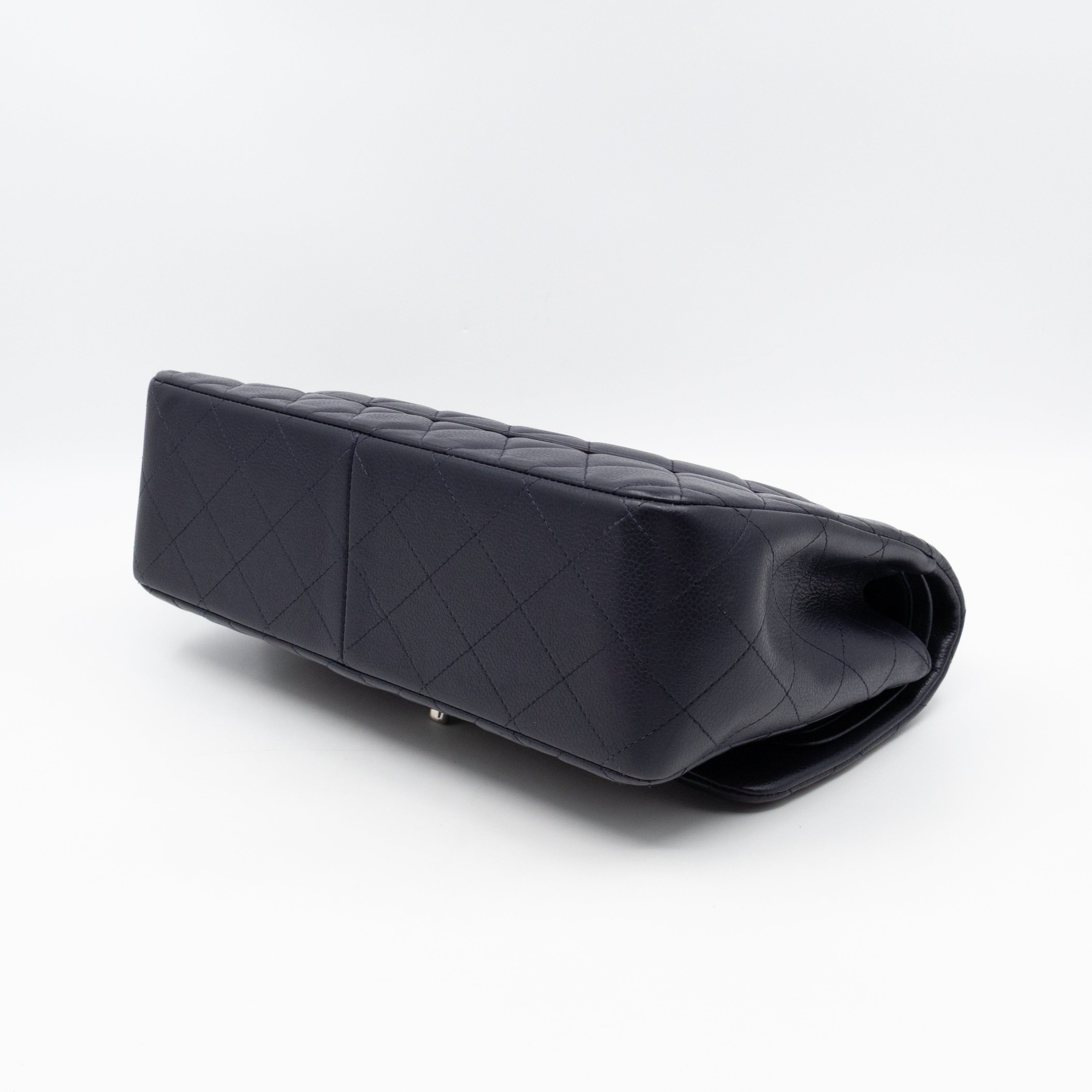 Classic Double Flap Jumbo Navy Soft Caviar Leather Silver