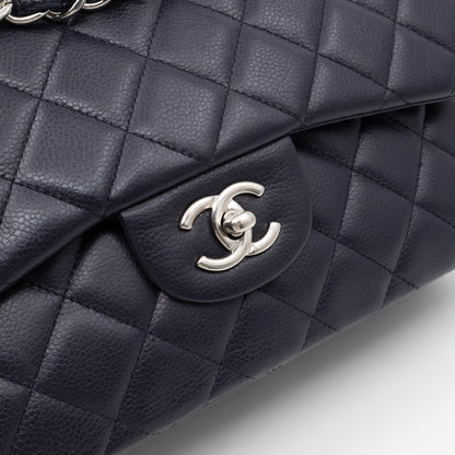 Classic Double Flap Jumbo Navy Soft Caviar Leather Silver
