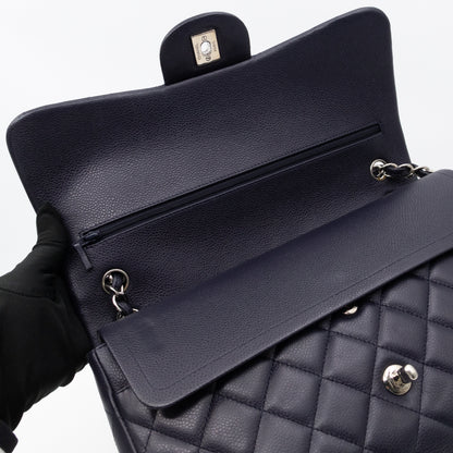 Classic Double Flap Jumbo Navy Soft Caviar Leather Silver