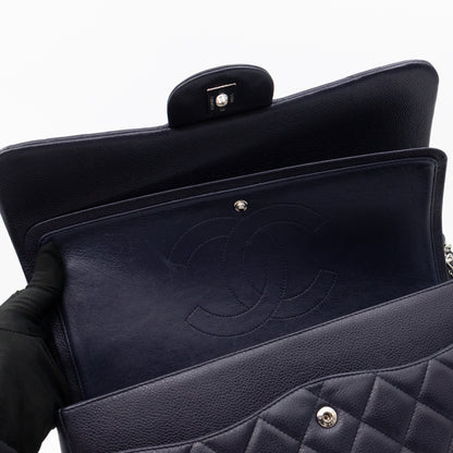Classic Double Flap Jumbo Navy Soft Caviar Leather Silver
