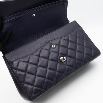 Classic Double Flap Jumbo Navy Soft Caviar Leather Silver
