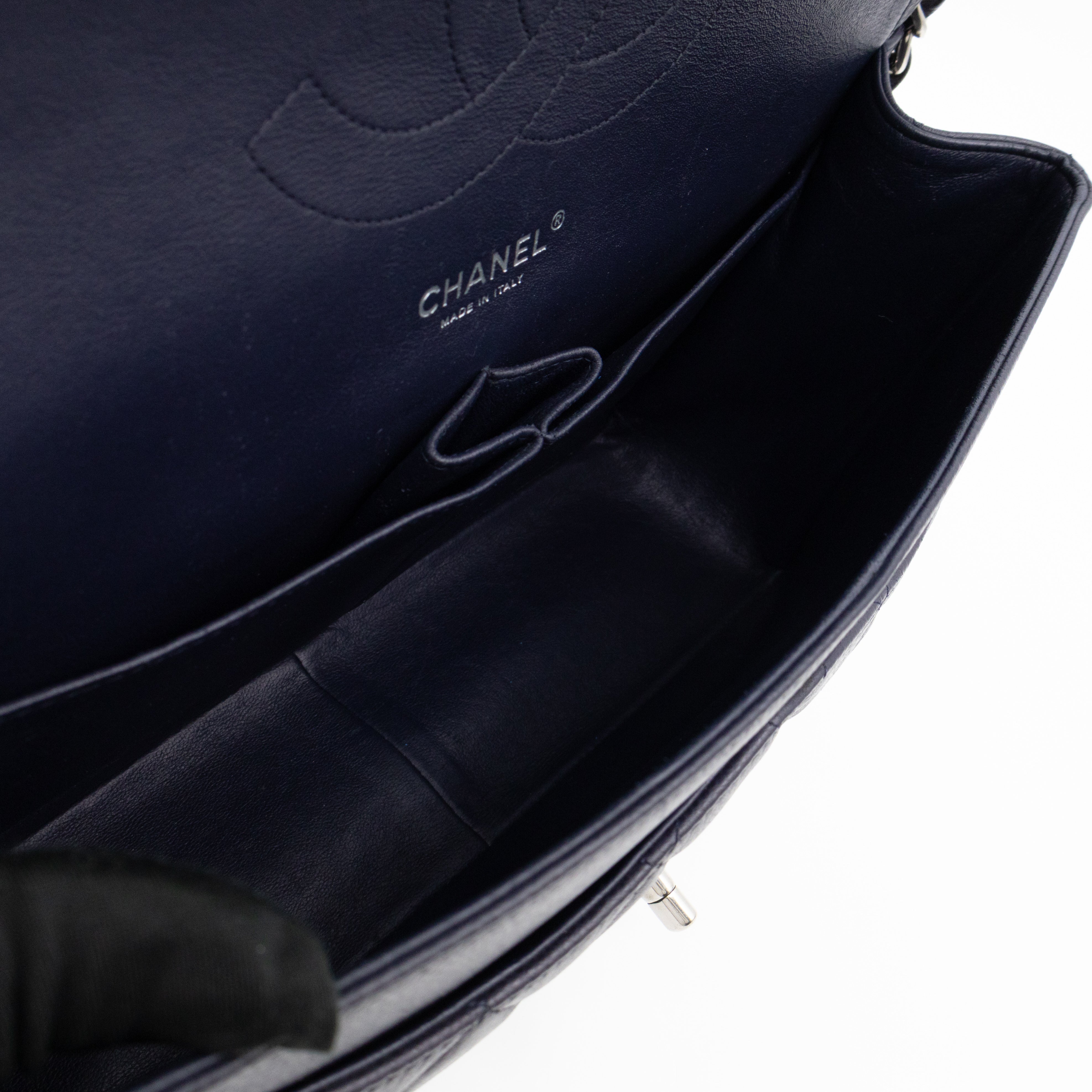 Classic Double Flap Jumbo Navy Soft Caviar Leather Silver