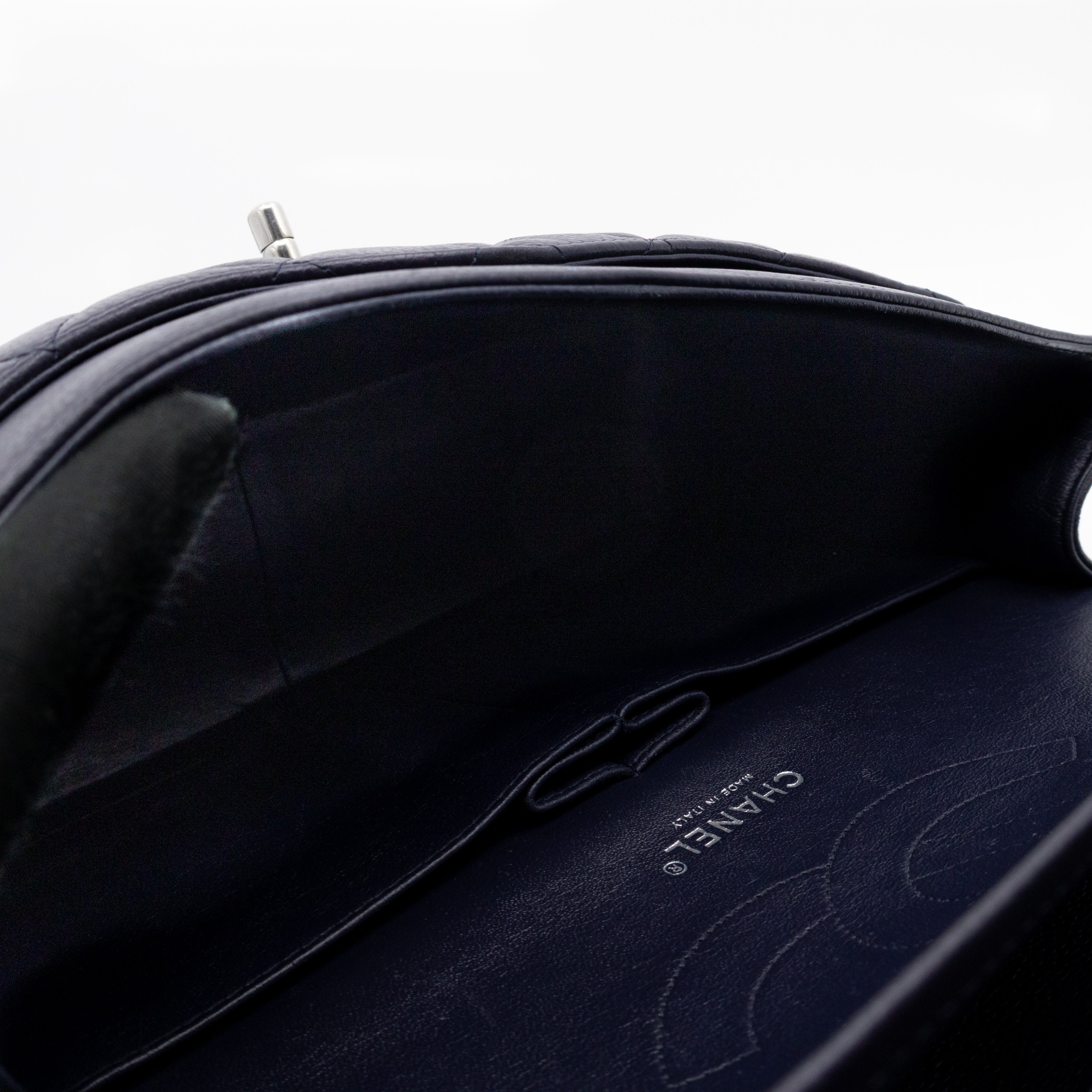 Classic Double Flap Jumbo Navy Soft Caviar Leather Silver