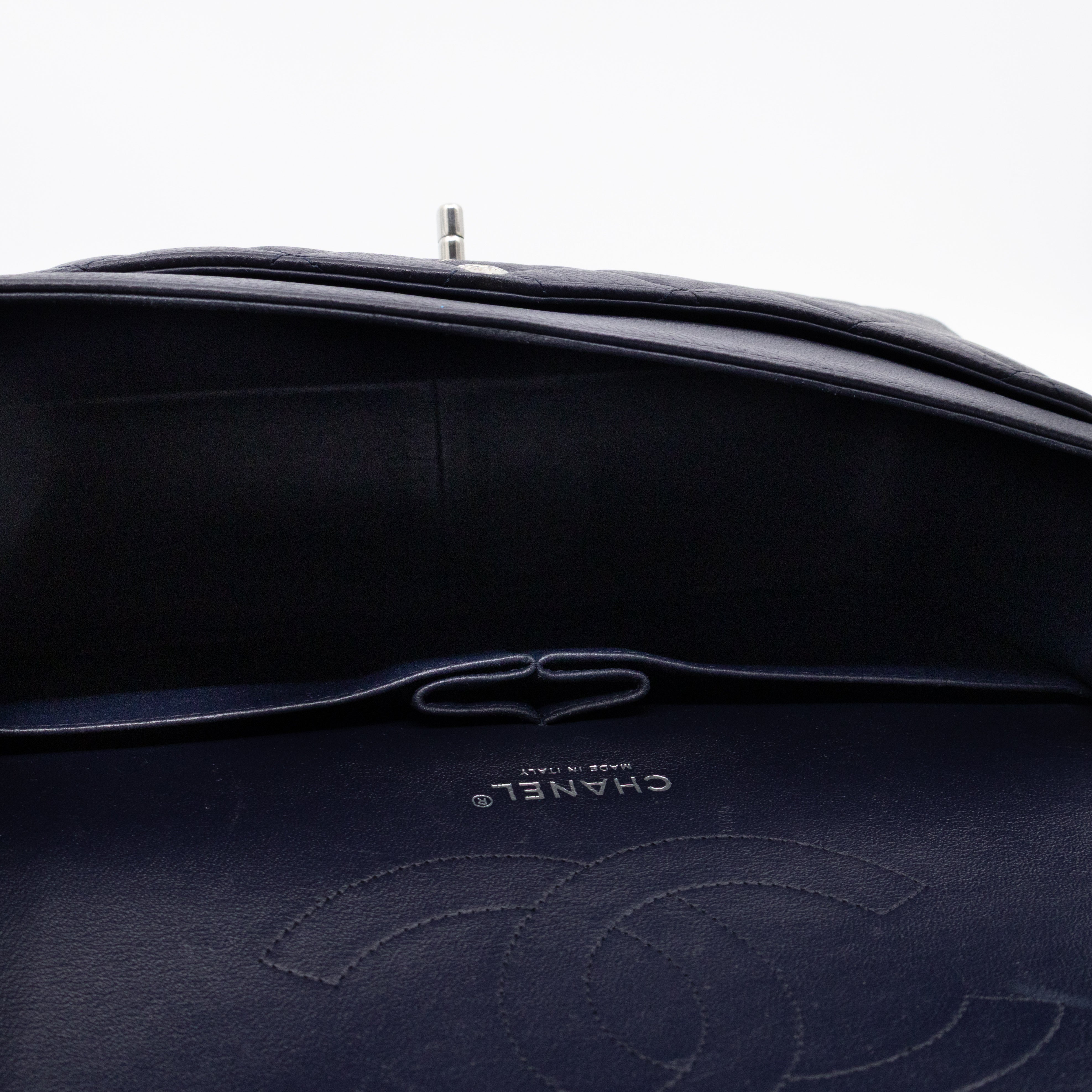 Classic Double Flap Jumbo Navy Soft Caviar Leather Silver