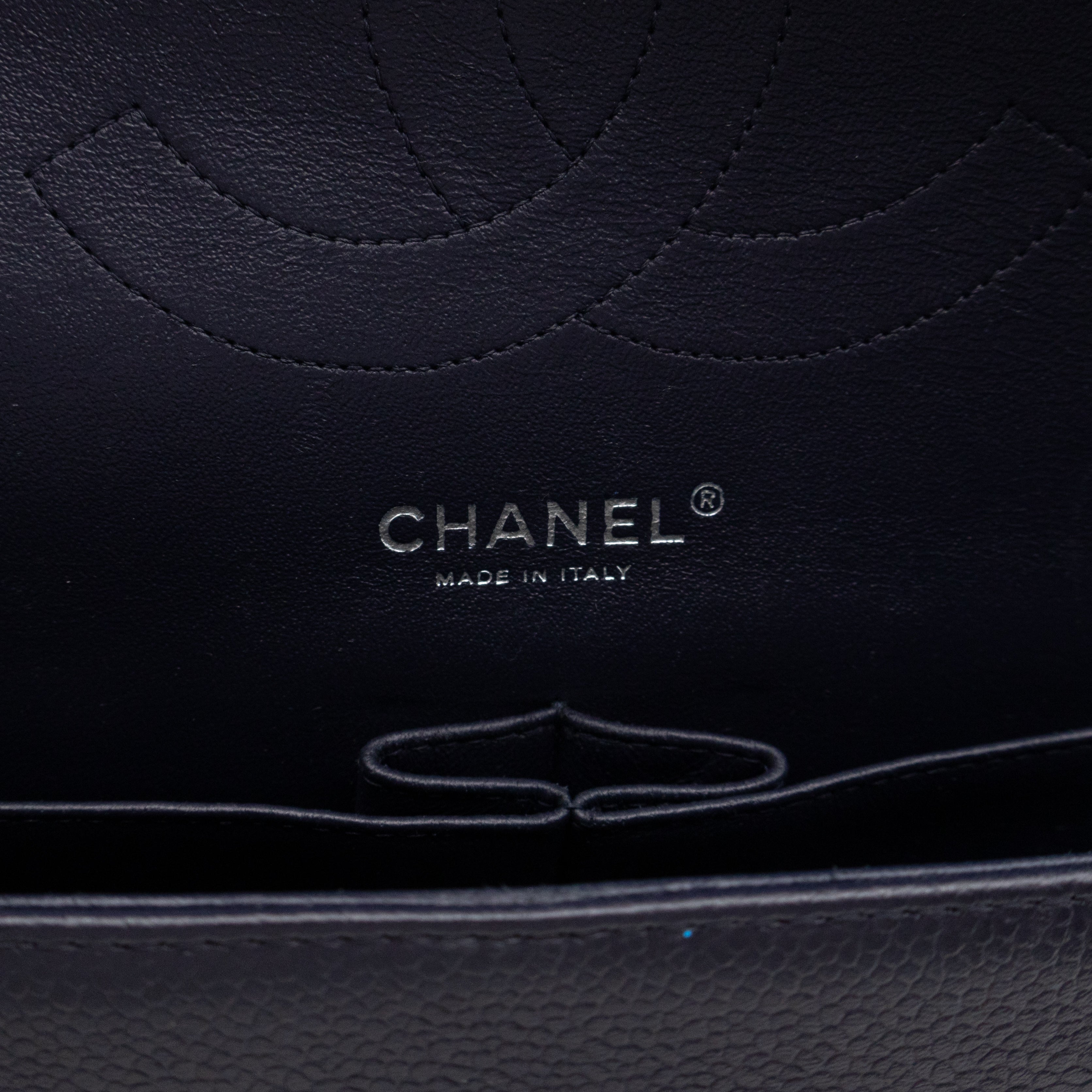 Classic Double Flap Jumbo Navy Soft Caviar Leather Silver
