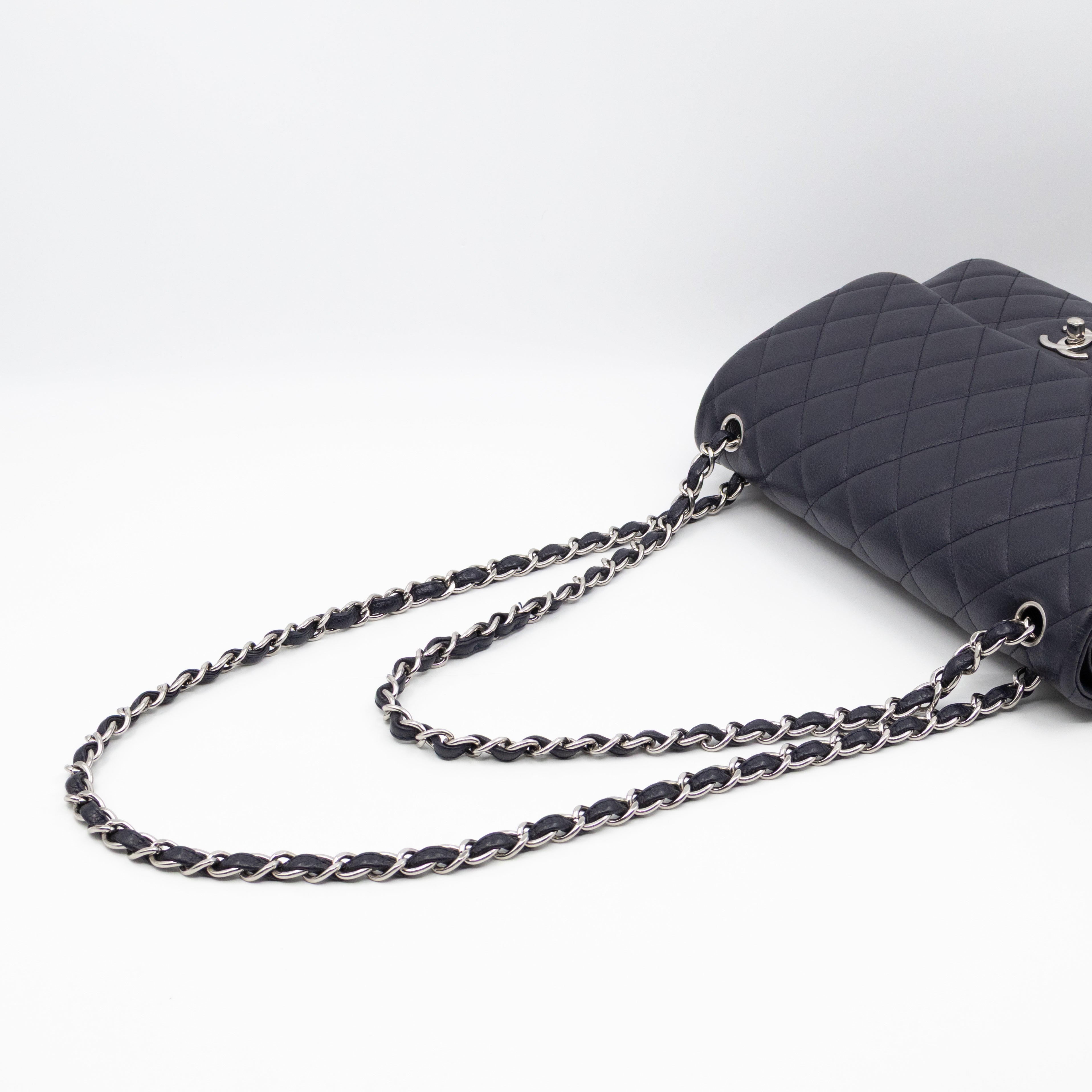 Classic Double Flap Jumbo Navy Soft Caviar Leather Silver