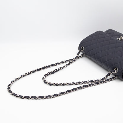 Classic Double Flap Jumbo Navy Soft Caviar Leather Silver