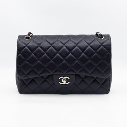 Classic Double Flap Jumbo Navy Soft Caviar Leather Silver